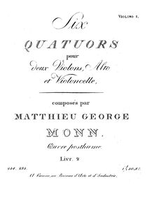 Partition Vol.2 violon 1, 6 corde quatuors, Monn, Georg Matthias