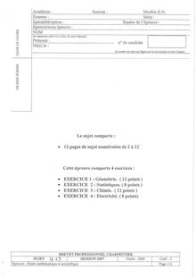 Etude mathématique et scientifique 2007 BP - Charpentier