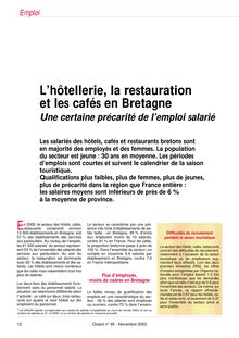 L hôtellerie, la restauration et les cafés en Bretagne : une certaine précarité de l emploi salarié (Octant n° 95)