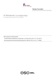 B. Michailovski, La Langue hayu  ; n°117 ; vol.31, pg 169-170