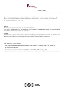 Les coopératives artisanales en Vendée. La fin des artisans ?  - article ; n°1 ; vol.222, pg 36-36
