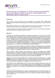 Evolution de l’utilisation en France des Contraceptifs Oraux Combinés COC et autres contraceptifs de décembre 2012 à Mars 2013 : Rapport 29/04/2013