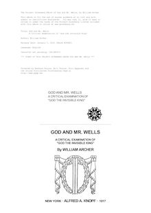 God and Mr. Wells - A Critical Examination of  God the Invisible King 