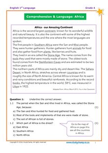 Grade 4 Comprehension: Africa
