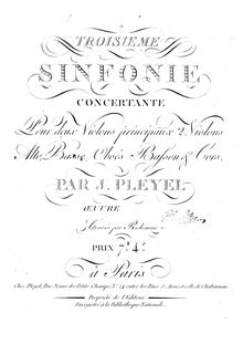 Partition Solo violon 1, Sinfonie concertante No.3, A major, Pleyel, Ignaz