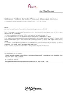 Notes sur l histoire du texte d Asconius à l époque moderne - article ; n°1 ; vol.88, pg 375-396