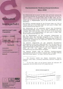 Statistik kurzgefaßt. Wirtschaft und Finanzen Nr. 12/2000. Harmonisierte Verbraucherpreisindizes