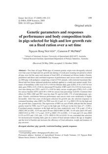 Genetic parameters and responses of performance and body composition traits in pigs selected for high and low growth rate on a fixed ration over a set time