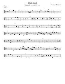 Partition ténor viole de gambe (alto clef), pour First Set of anglais Madrigales to 3, 4, 5 et 6 voix