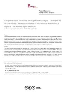 Les plans d eau récréatifs en moyenne montagne : l exemple de Rhône-Alpes / Recreational lakes in mid-altitude mountainous regions : the Rhône-Alpes example - article ; n°4 ; vol.63, pg 212-225