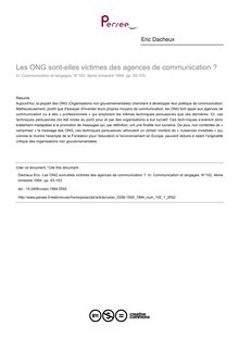 Les ONG sont-elles victimes des agences de communication ? - article ; n°1 ; vol.102, pg 93-103