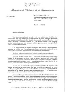 La lettre de Fleur Pellerin à Mathieu Gallet