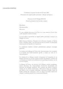 Présentation du rapport public particulier « Banque de France » à ...