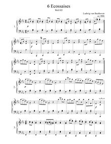 Partition complète, 6 Ecossaises pour Piano, Six Eccosaises, E♭ major par Ludwig van Beethoven