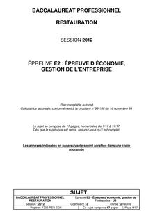 Sujet du bac 2012: Epreuve d’économie, gestion de l’entreprise (U2) - Métropole