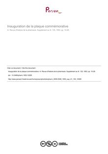 Inauguration de la plaque commémorative - article ; n°135 ; vol.41, pg 10-26