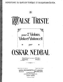Partition violon 1, Valse triste, Nedbal, Oskar