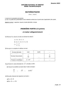 Brevet mathematiques 2003