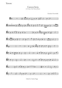 Partition ténor (ténor clef), Canzon Sesta à , Canto Alto ténor Basso
