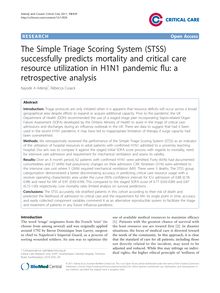 The Simple Triage Scoring System (STSS) successfully predicts mortality and critical care resource utilization in H1N1 pandemic flu: a retrospective analysis