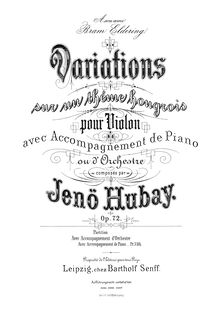 Partition violon, Variations sur un thème hongrois, Op.72, Variations sur un thème hongrois pour Violin avec ... Piano ou d Orchestre