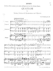 Partition de piano, Quatuor für Violine, Violoncell, Harmonium und Klavier, Op.27