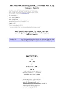 Zoonomia, Vol. II - Or, the Laws of Organic Life