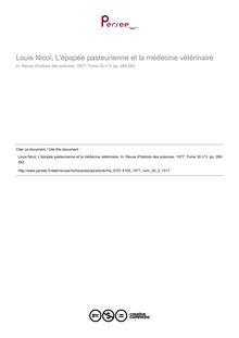 Louis Nicol, L épopée pasteurienne et la médecine vétérinaire  ; n°3 ; vol.30, pg 280-282