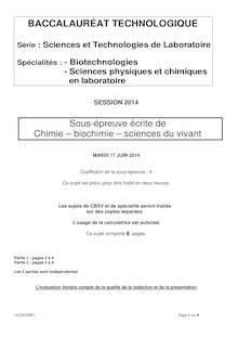 Corrigé Bac STL Chimie Biochimie Sciences du vivant 2014