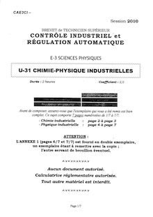 Physique Chimie 2010 BTS Contrôle industriel et régulation automatique