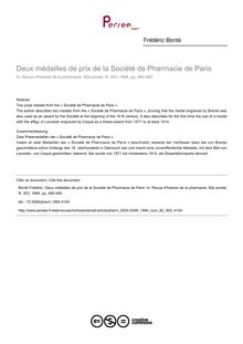 Deux médailles de prix de la Société de Pharmacie de Paris - article ; n°303 ; vol.82, pg 460-465