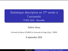 Statistique descriptive en 1ère année à l université - CFIES 2010 -  Bruxelles