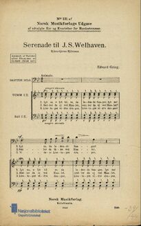 Partition complète, Serenade til J. S. Welhaven, Op.18, Grieg, Edvard