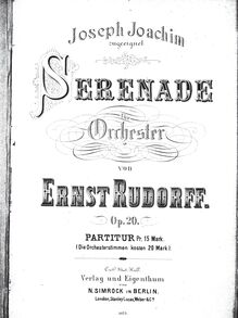 Partition complète, Serenade No.1, A major, Rudorff, Ernst