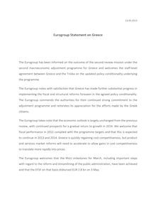 European Council : Eurogroup Statement on Greece