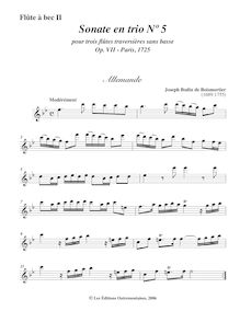 Partition enregistrement  2, 6 Trio sonates, Sonates en trio pour trois flûtes traversières sans basse par Joseph Bodin de Boismortier
