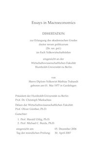 Essays in macroeconomics [Elektronische Ressource] / von Mathias Trabandt