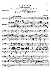 Partition voix + partition de piano, Elysium, D.584, Schubert, Franz
