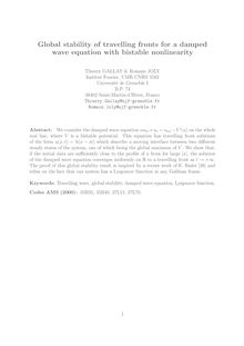 Global stability of travelling fronts for a damped wave equation with bistable nonlinearity