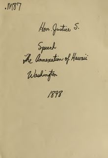 Speech of Hon. Justin S. Morrill, of Vermont, in the Senate of the United States, on the annexation of Hawaii, Monday, June 20, 1898