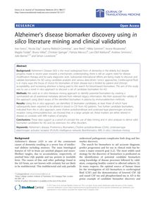 Alzheimer s disease biomarker discovery using in silico literature mining and clinical validation