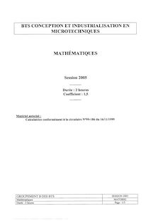 Mathématiques 2005 BTS Conception et industrialisation en microtechniques