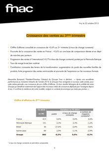 Fnac : résultats financiers du 3e trimestre 2015