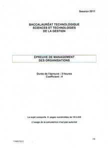 Sujet du baccalauréat Sciences et Technologies de la Gestion 2011: Management des Organisations