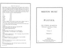 Partition Nos.4 to 6, 6 corde quatuors, Pleyel, Ignaz par Ignaz Pleyel