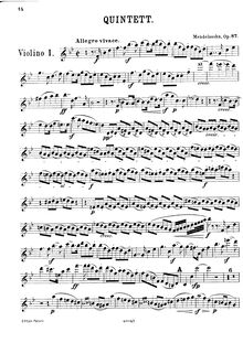 Partition violon 1, corde quintette No.2, Op.87, B♭ Major, Mendelssohn, Felix