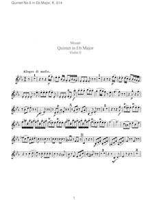 Partition violon II, corde quintette No.6, E♭ major, Mozart, Wolfgang Amadeus