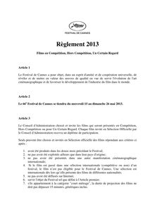 Règlement 2013 du Festival de Cannes