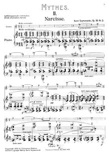 Partition , Narcisse, Mythes, Op.30, Szymanowski, Karol