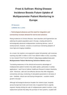 Frost & Sullivan: Rising Disease Incidence Boosts Future Uptake of Multiparameter Patient Monitoring in Europe
